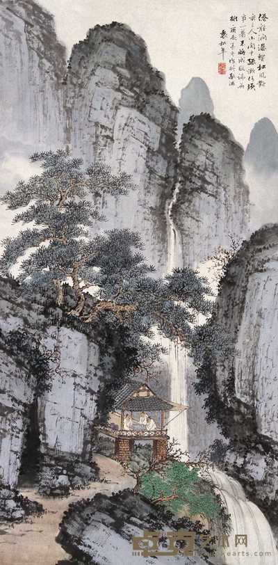 袁松年 1940年作 幽泉清弈 立轴 66×33cm